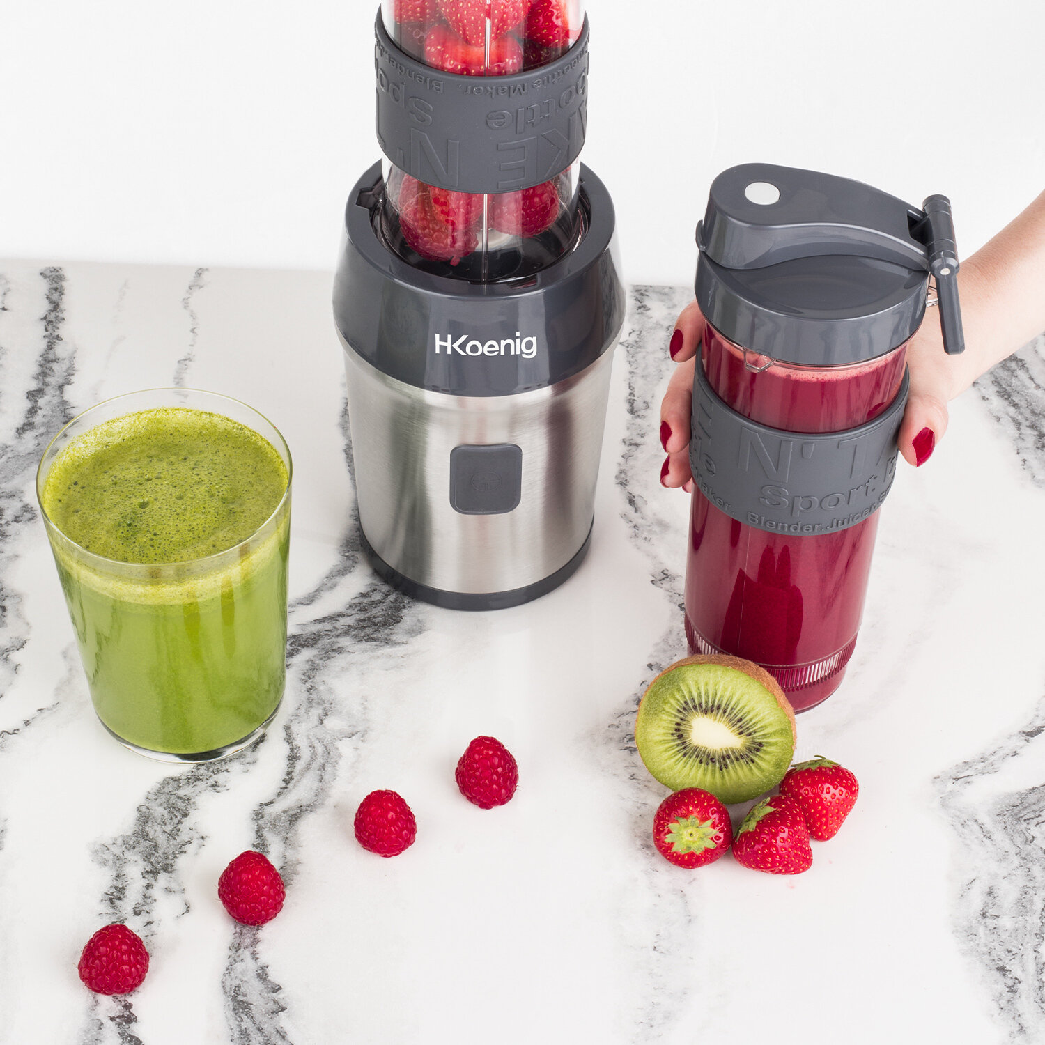 Mixer, 500 W smoothiemaker & blender & mixer smoothiemaker met 570 ml smoothieflessen, BPA-vrij Tritan, draagbare blender van roestvrij staal, 4 vellen voor shake, smoothie